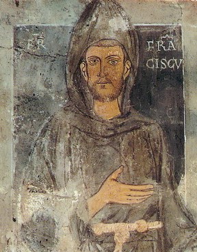 Св. Франциск. Фреска на стене монастыря св. Бенедикта в Субиако